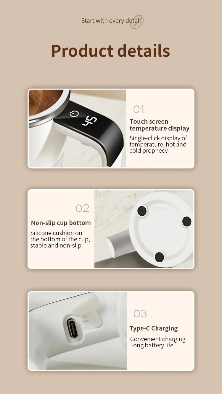Automatic Stirring Cup Rechargeable Portable Coffee Electric Stirring Stainless Steel Mixer Rotating Magnetic Self Stirring Mugs-Serilas