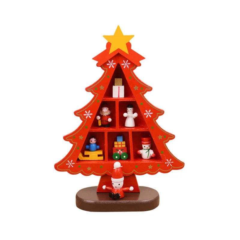 Christmas Decorations Wooden Christmas Tree Creative Scene Layout Ornaments Three-dimensional Red Xmas Table Desktop Decoration-Serilas