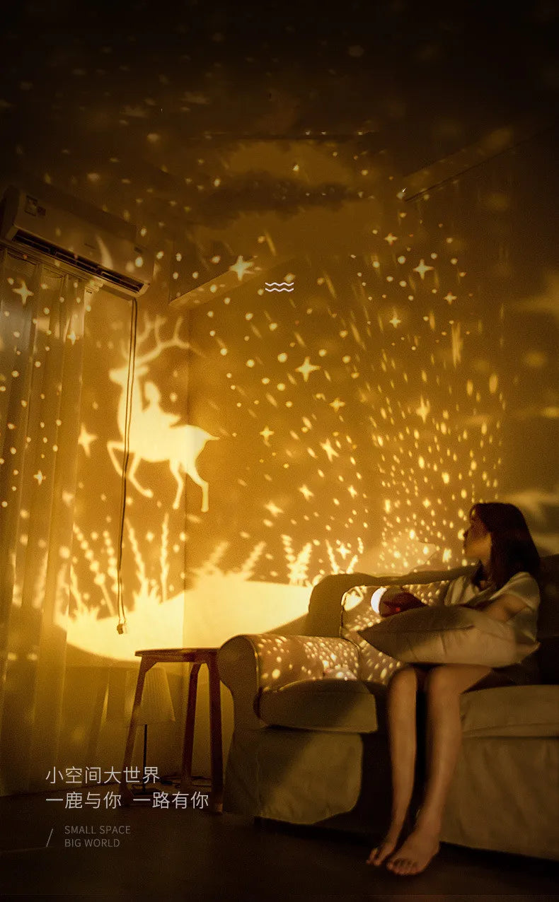 Starry Projector Night Light Rotating Sky Moon Lamp Galaxy Lamp Home Bedroom Decoration Starlight Christmas Lights for Kids Gift-Serilas