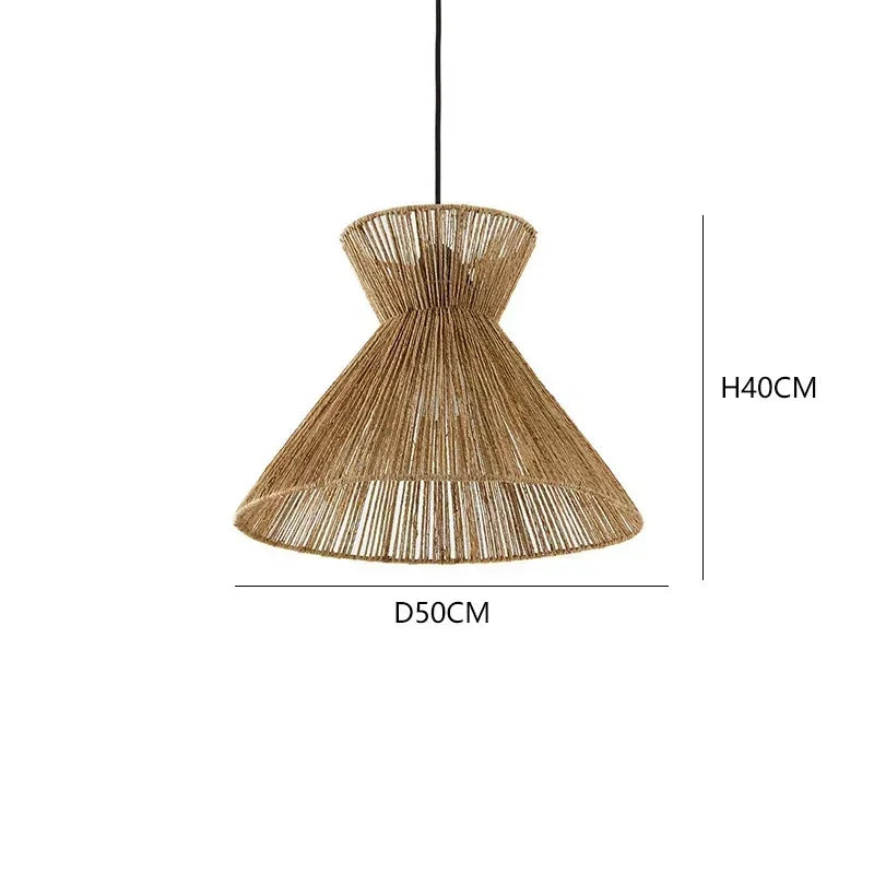 Vintage Hand-woven Rattan Lamp Retro Pendant Light Restaurant Decoration Hemp Rope Living Room Kitchen Lighting Fixture home dec-Serilas