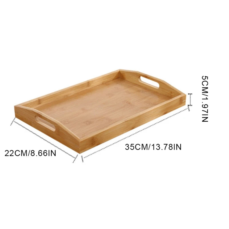 Wide Bamboo Organizer Tray Storage Bin with Handles for Cutlery Serving Spoons Cooking Utensils Teapot Teacup-Serilas