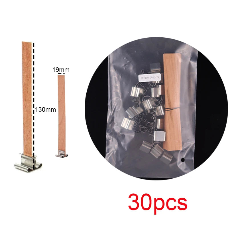 30pcs Wooden Candles Wick for DIY Paraffin Candle Jar Making Kit Candle Core with Clip Base Handmade Smokeless Candle Wick Cores-Serilas