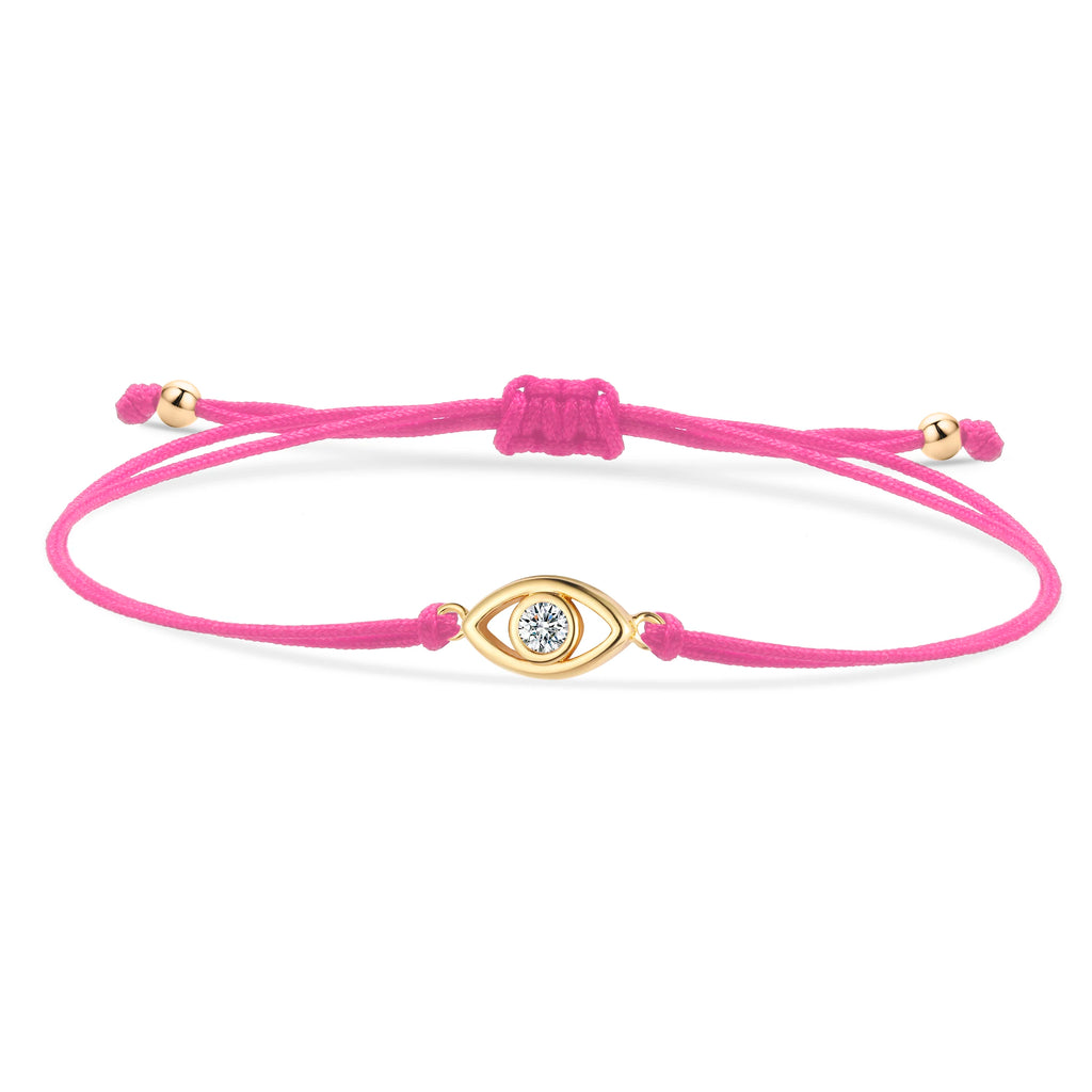 Single Cubic Zirconia Crystal Evil Eye Charm Bracelet Women Gold-plated Brass CZ Zircon Red String Kaballah Luck Protect Jewelry-Serilas