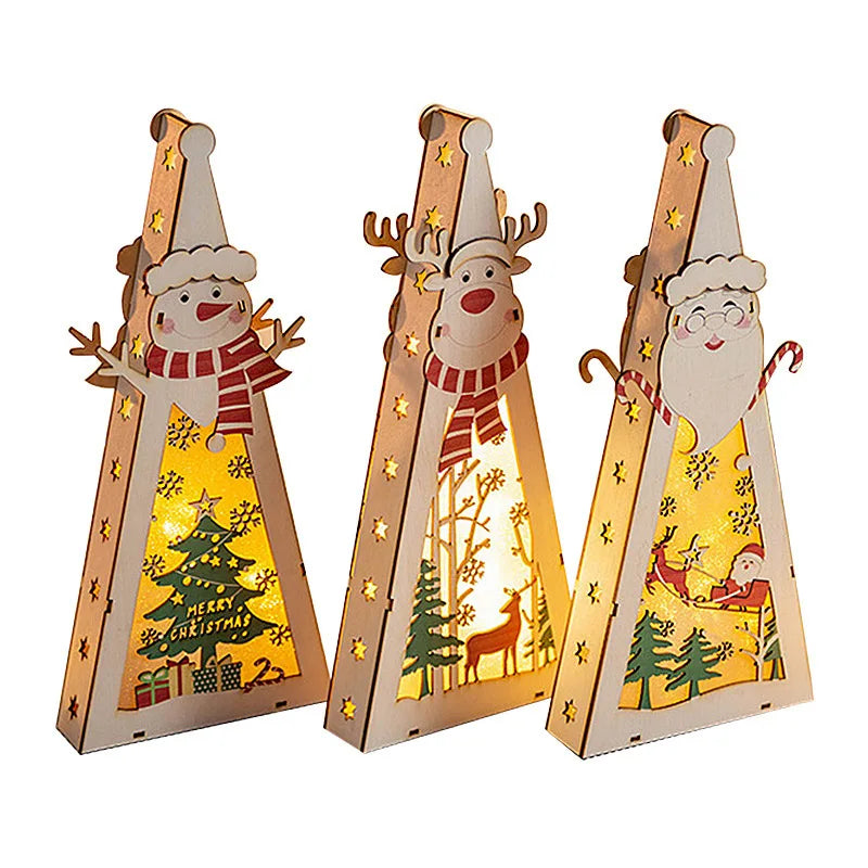 Christmas Decorations DIY Handmade House Luminous Wooden Ornaments Christmas Tree Snowman Atmosphere Pendant Send Light String-Serilas