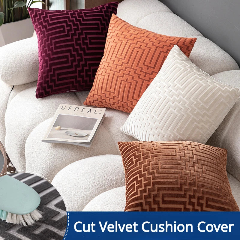 Pillow Cover Cut Velvet Geometric Creative Decoration Cushion Cover 45x45-Serilas