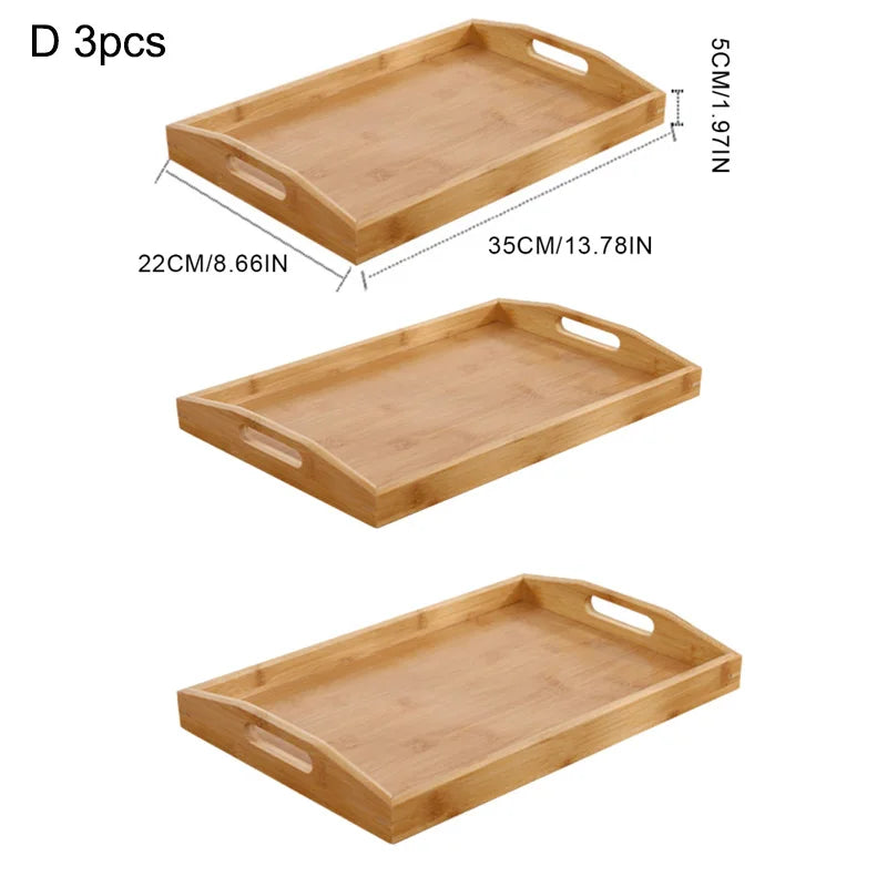 Wide Bamboo Organizer Tray Storage Bin with Handles for Cutlery Serving Spoons Cooking Utensils Teapot Teacup-Serilas