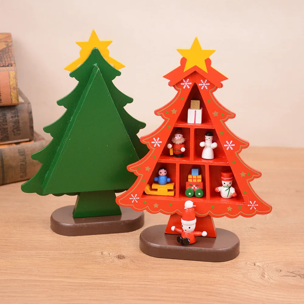 Christmas Decorations Wooden Christmas Tree Creative Scene Layout Ornaments Three-dimensional Red Xmas Table Desktop Decoration-Serilas