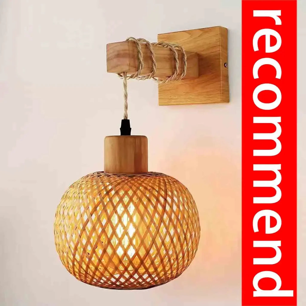 Bamboo Lantern Wall Lamp Natural Rattan Wicker E27 Chandeliers Hand-Woven Bamboo Room Decor Lampshades Wall Light Fixtures-Serilas