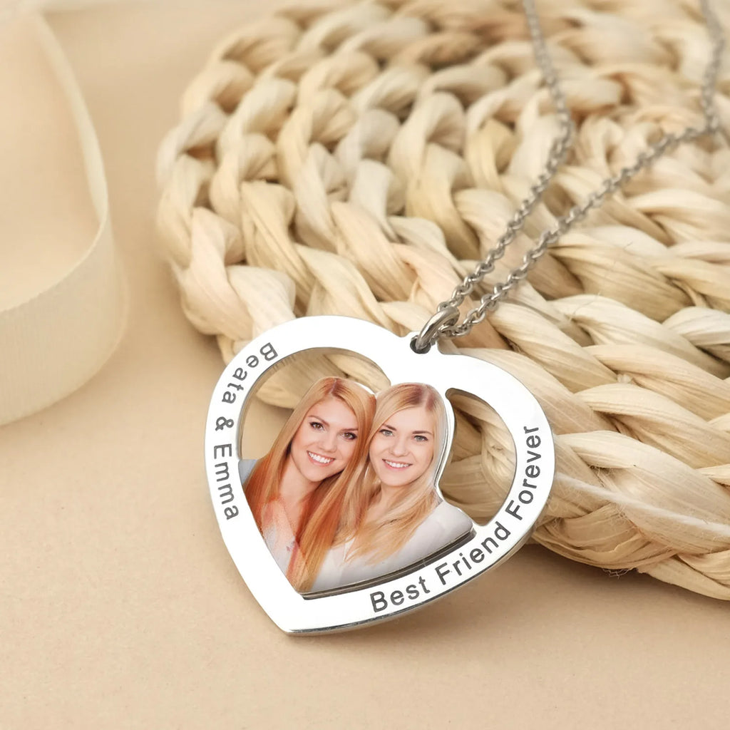 Personalized Photo Necklaces Custom Name Necklace Heart Pendant Chain Jewelry for For Lovers Family Friend Anniversary Gift-Serilas