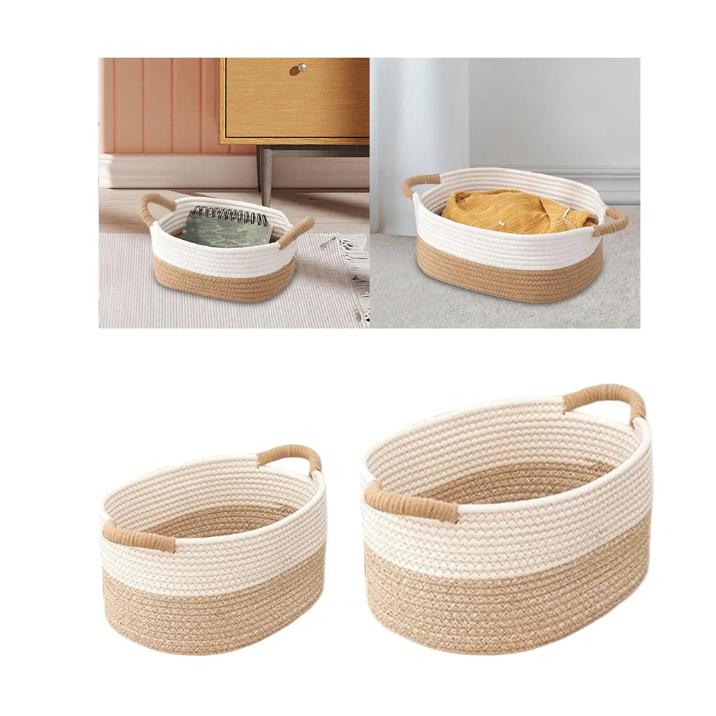 Rope Woven Baskets for Organizing Woven Rope Storage Basket Multifunctional Toy Basket for Desktop Nursery Office Bathroom Books-Serilas