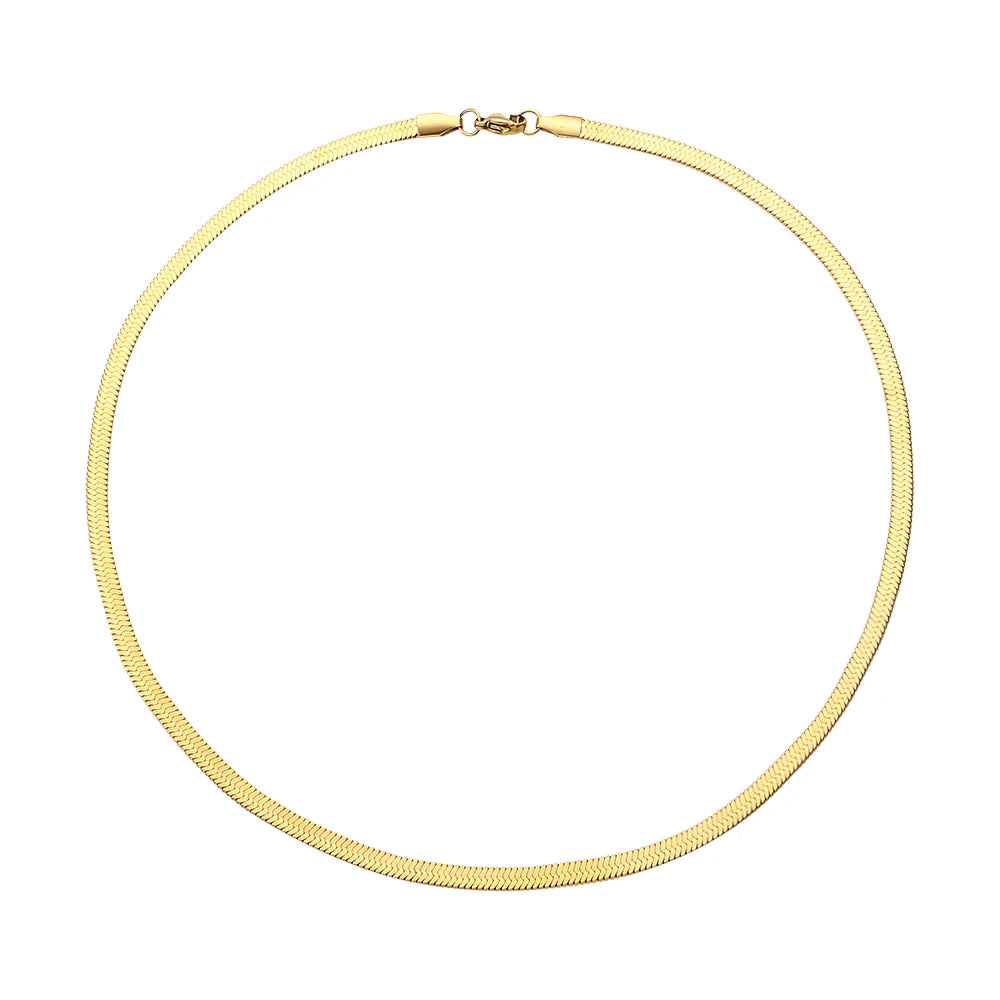 Tarnish Free Stainless Steel 18K Gold Plated Short Herringbone Chain Choker Necklaces For Women Minimalist Gold Chain Necklace-Serilas