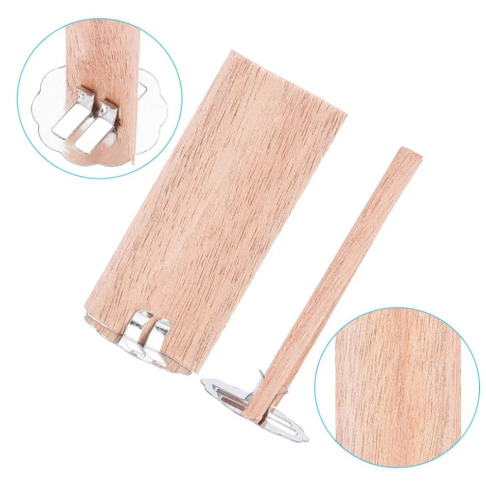10 Pcs Flame Shaped Natural Wooden Wicks with Base Holder Candle Wick Wax Core Craft Candle Making Supplies Wave Soy Parffin Wax-Serilas