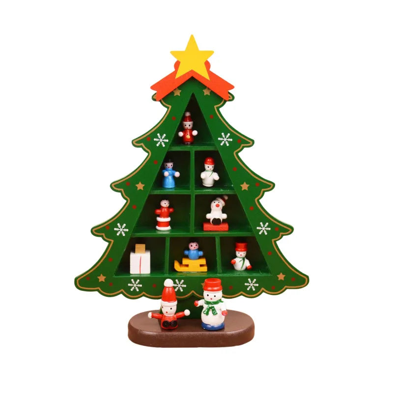 Christmas Decorations Wooden Christmas Tree Creative Scene Layout Ornaments Three-dimensional Red Xmas Table Desktop Decoration-Serilas