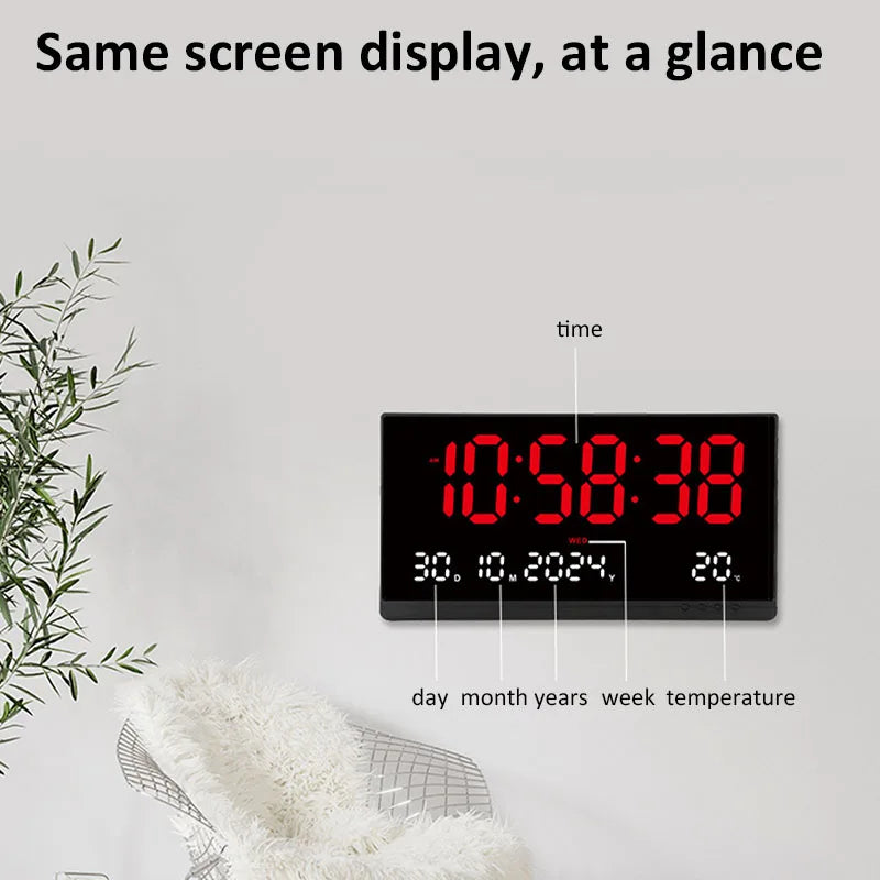 21 Inch Large Digital Wall Clock Large LED Screen Display Clock with Time/Date/Week/Temperature 12/24H Adjustable Brightness-Serilas