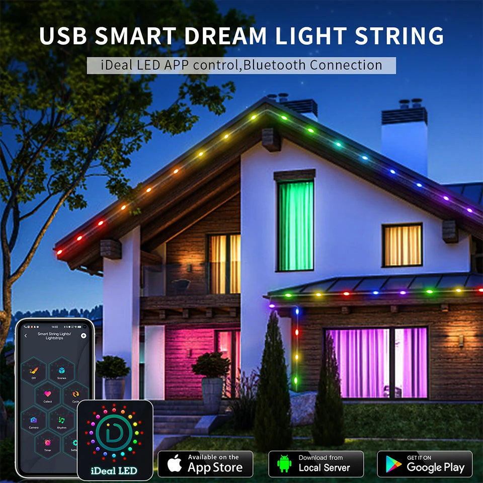 40M Led String RGB Light Smart Outdoor Festoon Party Leather Line IP65 Bluetooth Music Lamp String Fairy Lights Holiday Lighting-Serilas