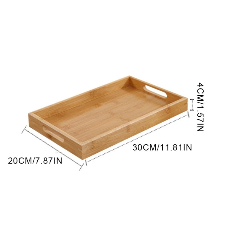 Wide Bamboo Organizer Tray Storage Bin with Handles for Cutlery Serving Spoons Cooking Utensils Teapot Teacup-Serilas