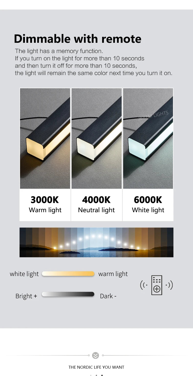 Modern LED linear chandelier for dining room office white bar pendant lights kitchen island lighting black minimalist lamp