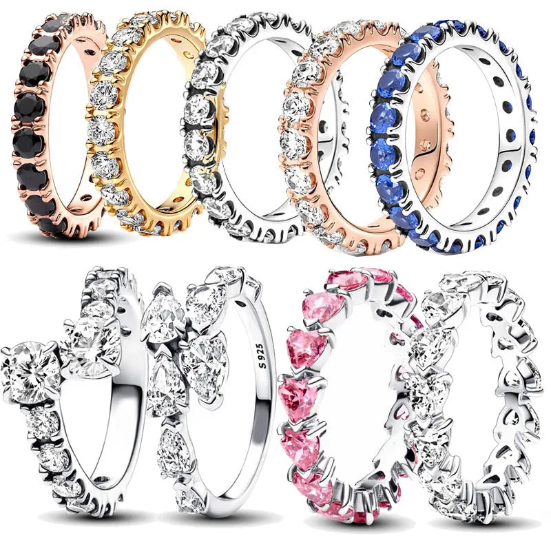 925 Silver Black Sparkling Eternity Ring Pink Heart Design – Women’s CZ Wedding Jewelry JZ017-Serilas