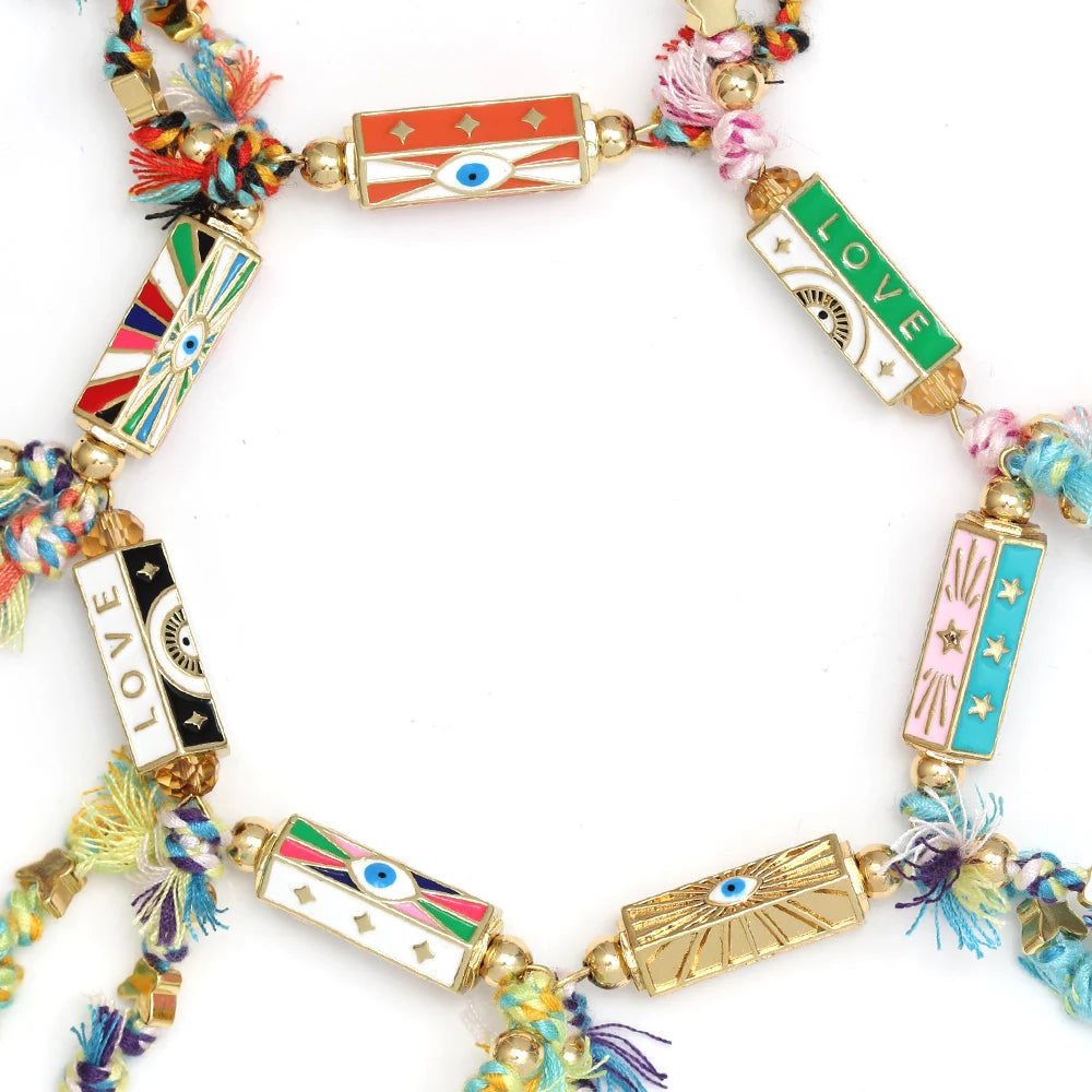 Lucky Eye Copper Enamel Turkish Evil Eye Charm Bracelet DIY Adjustable Rope Chain Bracelet for Women Men Girls Fashion Jewelry-Serilas