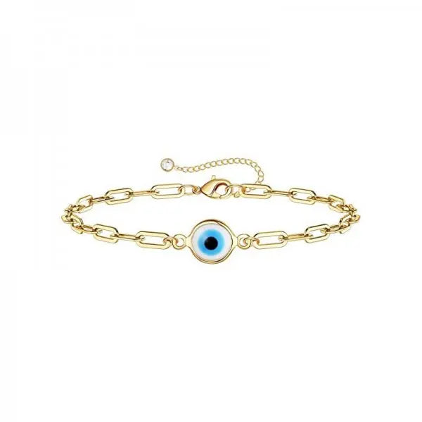 Simple Design Turkish Evil Eye Charm Bracelet for Women Boho Lucky Gold Color Copper Chain Adjustable Bracelet Summer Jewelry-Serilas
