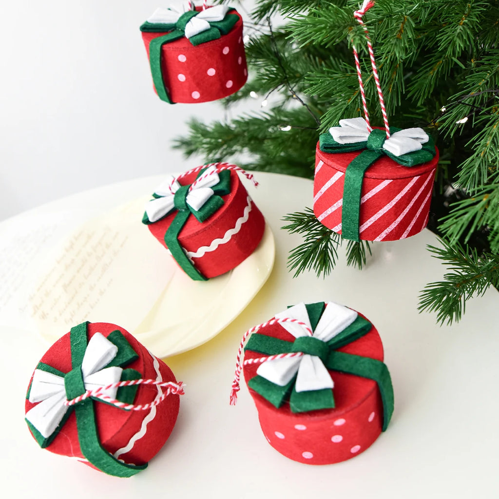 Christmas mini bow gift box gift wrapping accessories for Christmas tree Christmas home interior living room decoration items-Serilas