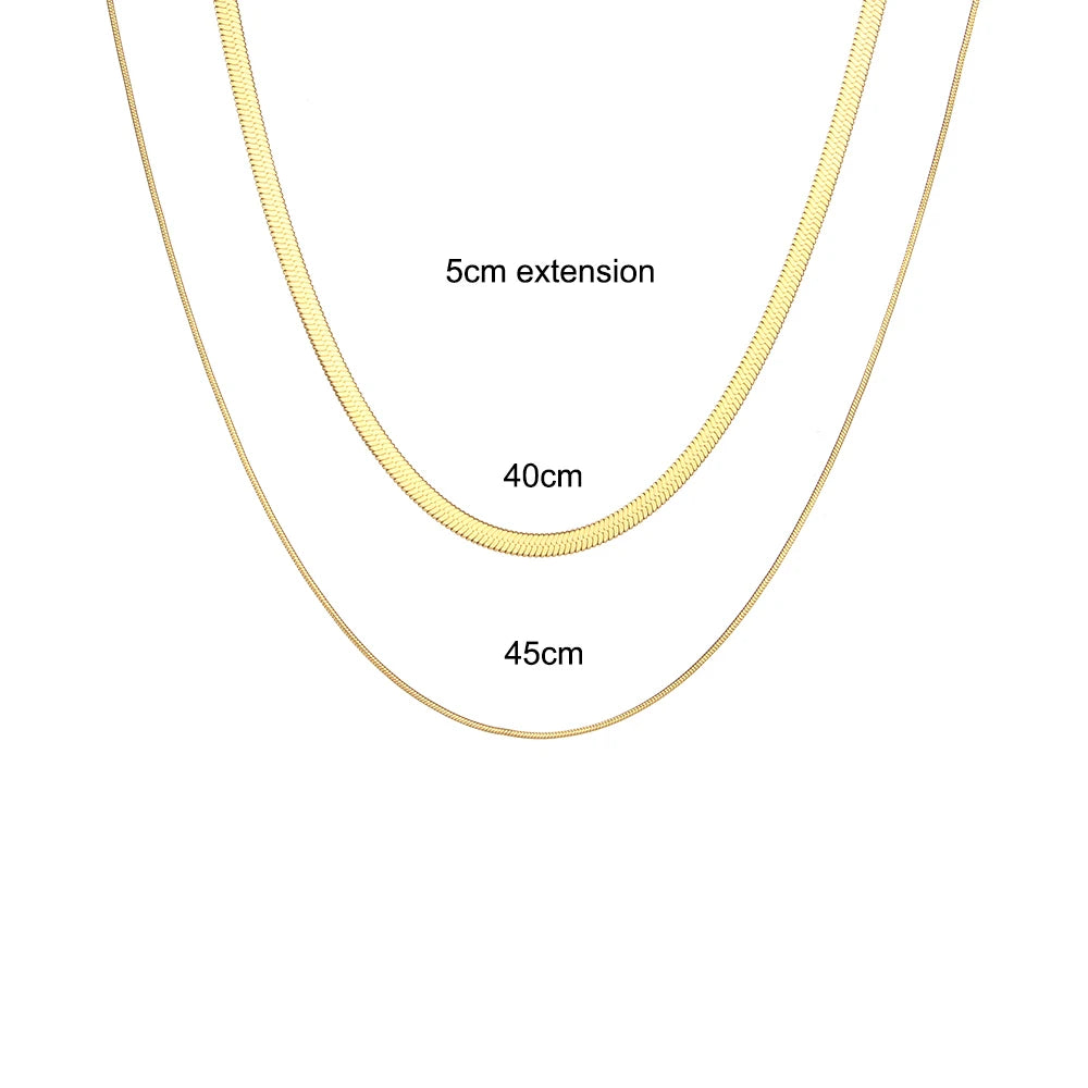 Tarnish Free Stainless Steel 18K Gold Plated Herryingbone Thin Snake Chain Layer Necklace Sexy Women's Gold Chain Necklace-Serilas