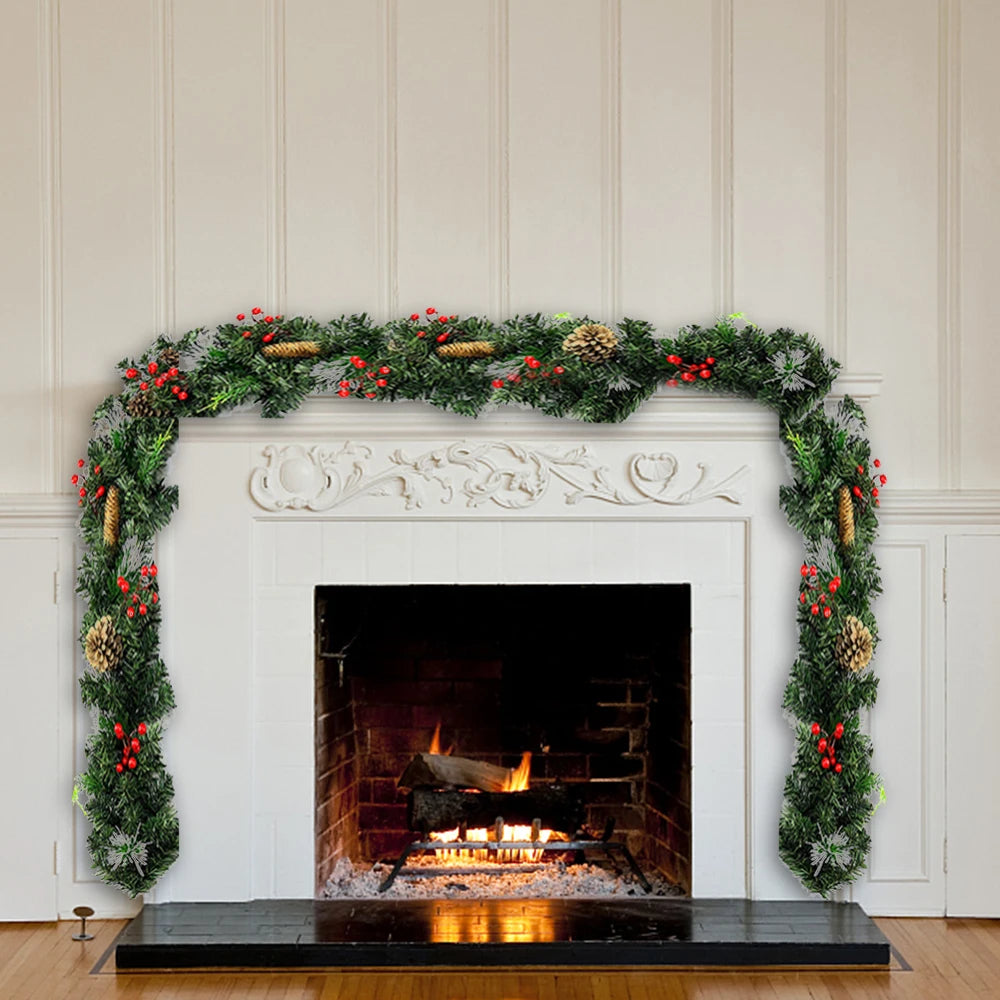 9 FT Long Christmas Garland Flexible PVC Hanging Pendant Artificial Christmas Garlands with Bowknot for Stairs Railing Fireplace-Serilas