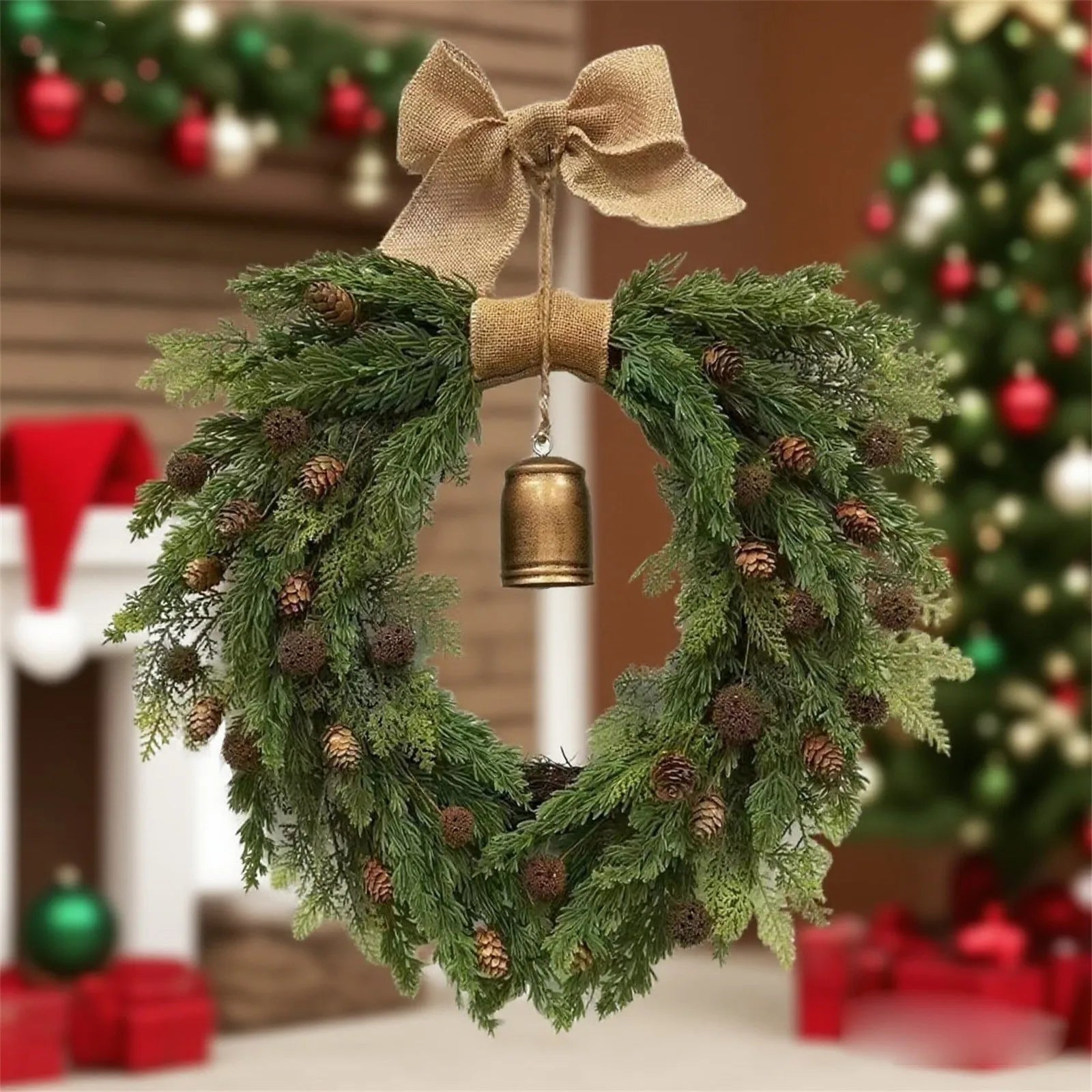 Christmas Beautiful Wreath Decoration Rustic Hanging Artificial Garland For Front Door Festival Family Atmosphere Celebrate Prop-Serilas