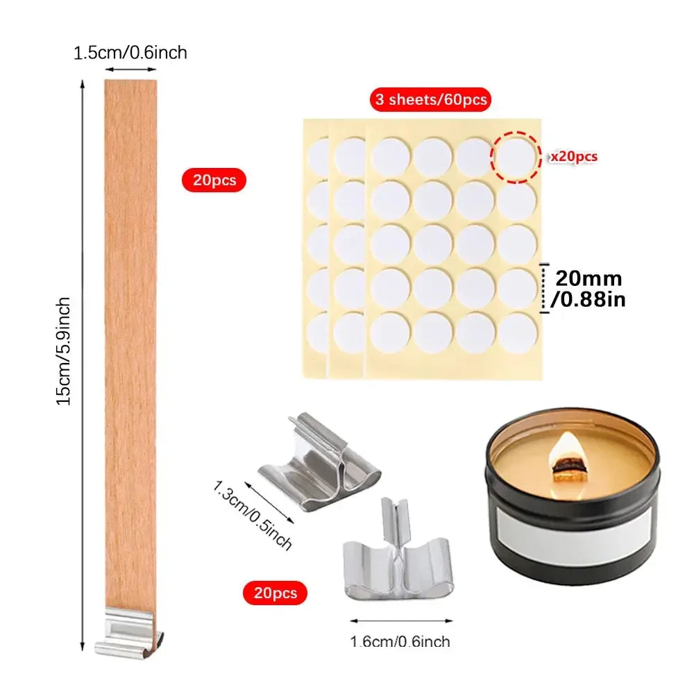 100Pcs Wooden Wick Stick with Base Candle Making Tools Multi Size Candlewick for Scented Candles Wedding Decor DIY Birthday Gift-Serilas