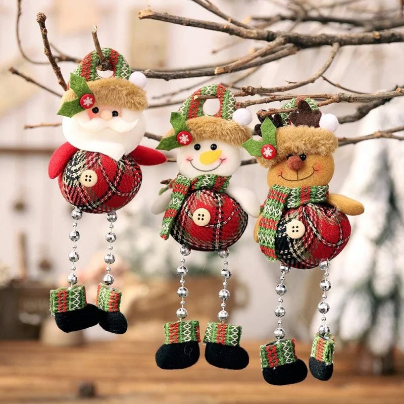 Christmas Tree Decorations, Plush Hanging Ornaments for Holiday Party, Santa Claus Snowman Reindeer Christmas Home Decoration-Serilas
