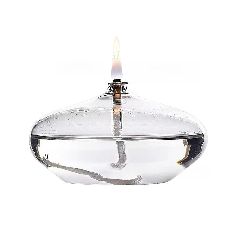 Handcrafted Flat Transparent Glass Candle Holder Oil Lamp?With a light core?Can be used as table candles?Christmas home decor at-Serilas