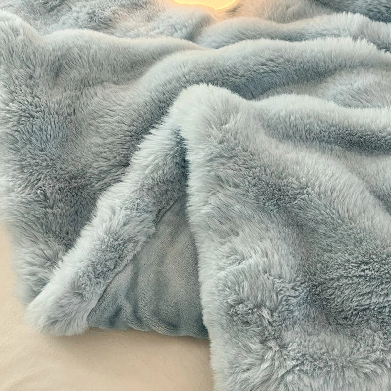 Luxury Faux Fur Rabbit Fur Thickened Blanket, Winter Soft Blanket Throw for Home Bed Sofa Cover 100X150cm 150X200cm 200X230cm-Serilas