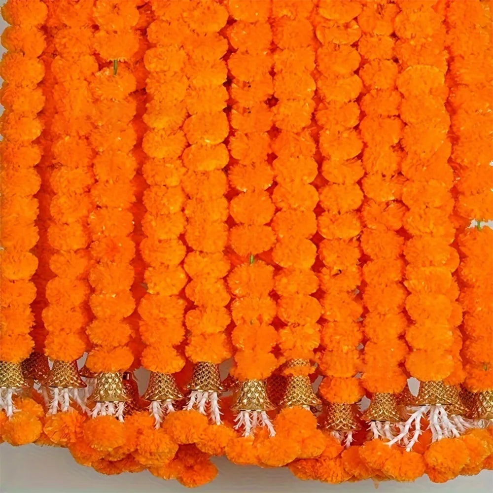 Marigold Flower Garlands 1.5m Artificial Flower Garland Indian DécorPooja Diwali Fiesta Day of The Dead Christmas Events Decor-Serilas