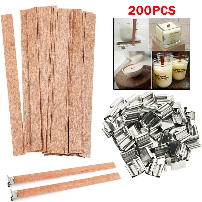 Wooden Candle Wicks Flat Candle Wooden Iron Stand Candle Cores with Base Holder for Handmade DIY Candle Making Craft-Serilas