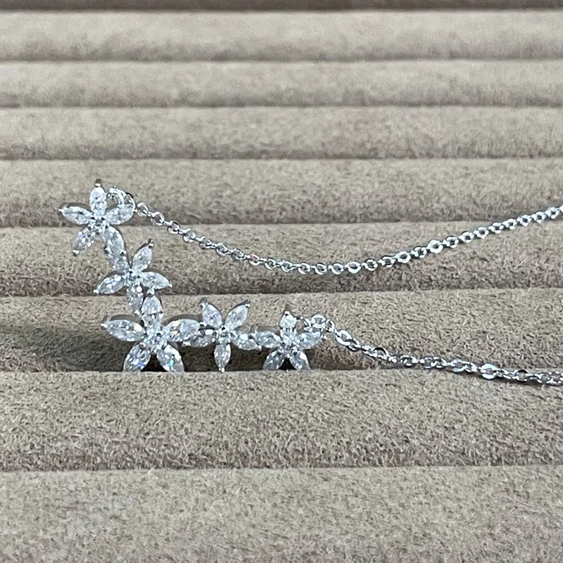 Lnngy Exquisite Moissanite Diamond Necklace for Women Pure 925 Sterling Silver Flower Pendant Necklaces 2025 Trend Jewelry-Serilas