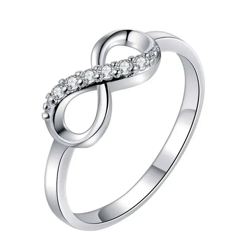 Fashion Inverted 8-shaped Crystal Studded Alloy Ring Women Versatile Crystal Twist Infinity Ring Jewelry ??????? ????????? ?????-Serilas