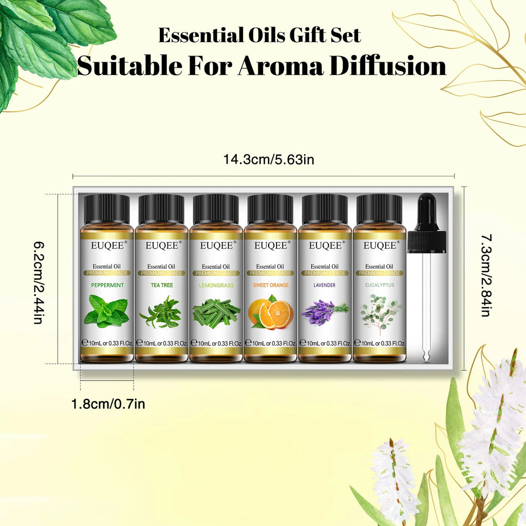 EUQEE Essential Oils Set 6 Bottles 10ml Pure Natural Aromatherapy Oils for Humidifier Diffusers Making Candle Soap Air Freshener-Serilas