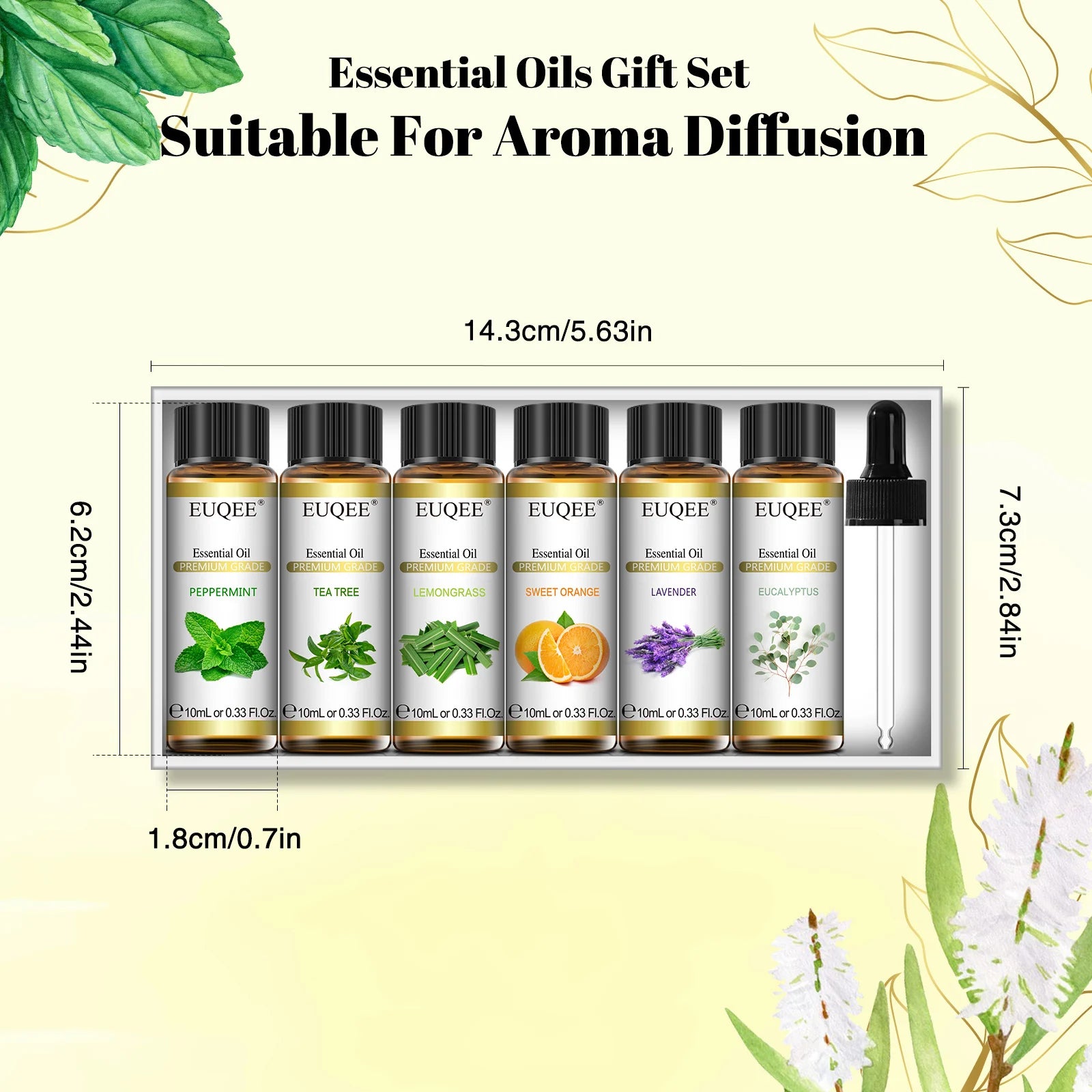 EUQEE Essential Oils Set 6 Bottles 10ml Pure Natural Aromatherapy Oils for Humidifier Diffusers Making Candle Soap Air Freshener-Serilas