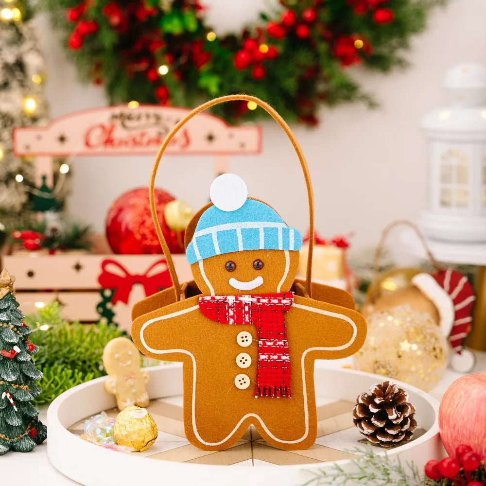 Christmas Gifts Bags Cute Gingerbread Man Storage Bags Chocolate Cookies Candy Handbags for Christmas Birthday Party Decorations-Serilas