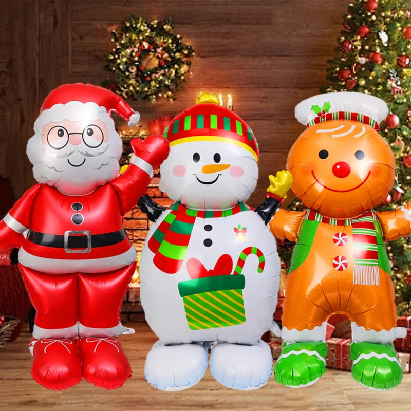 Christmas Large Standing Balloons 3D Inflatable Aluminum Foil Balloon Santa Claus Snowman Xmas Party Home Decors Supply Kid Gift-Serilas