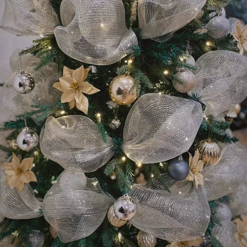 Christmas Tree Decorations Ribbon Mesh Ribbon for Wreath Bow Garland 2025 Christmas Decor Home Decor Gifts Navidad New Year 2026-Serilas
