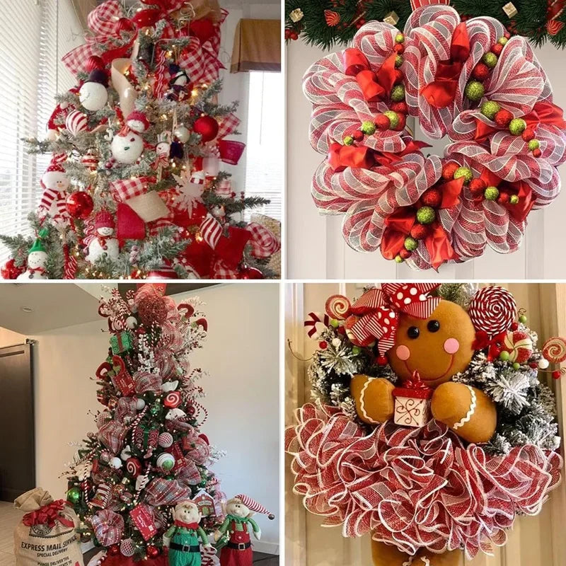 Christmas Tree Decorations Ribbon Mesh Ribbon for Wreath Bow Garland 2025 Christmas Decor Home Decor Gifts Navidad New Year 2026-Serilas