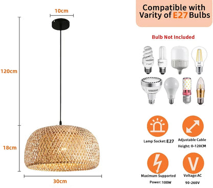 BambuAura™ Hand-Woven Bamboo Rattan Pendant Lantern