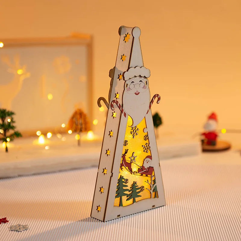 Christmas Decorations DIY Handmade House Luminous Wooden Ornaments Christmas Tree Snowman Atmosphere Pendant Send Light String-Serilas
