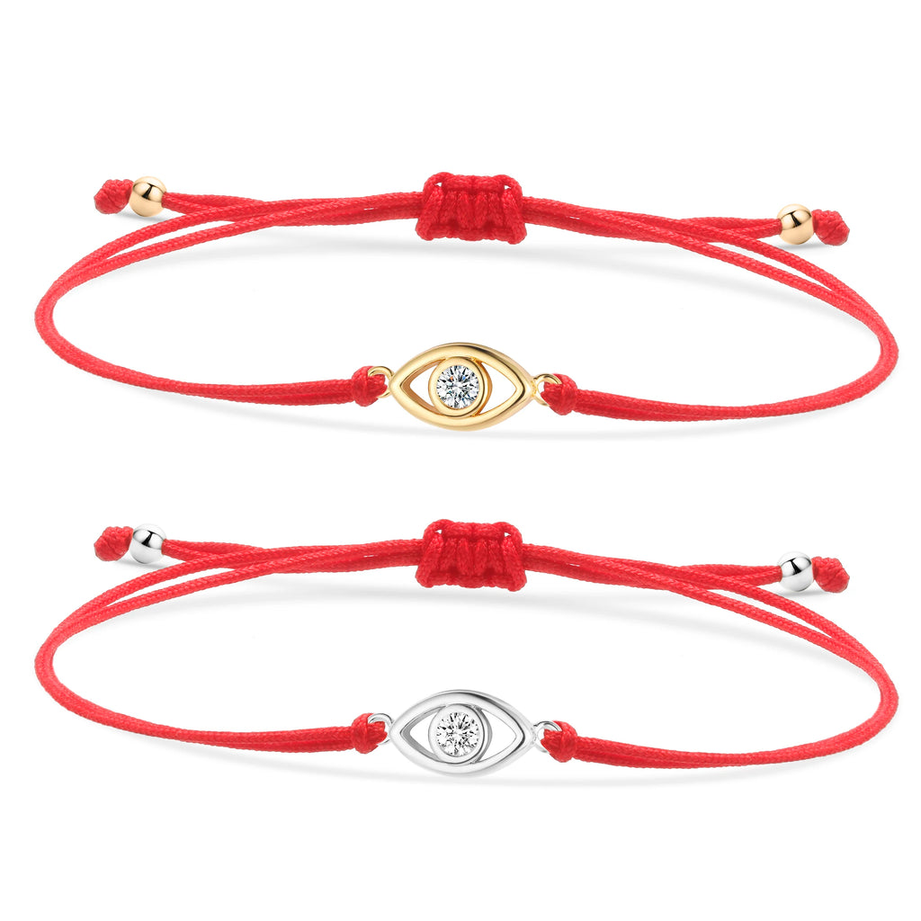 Single Cubic Zirconia Crystal Evil Eye Charm Bracelet Women Gold-plated Brass CZ Zircon Red String Kaballah Luck Protect Jewelry-Serilas