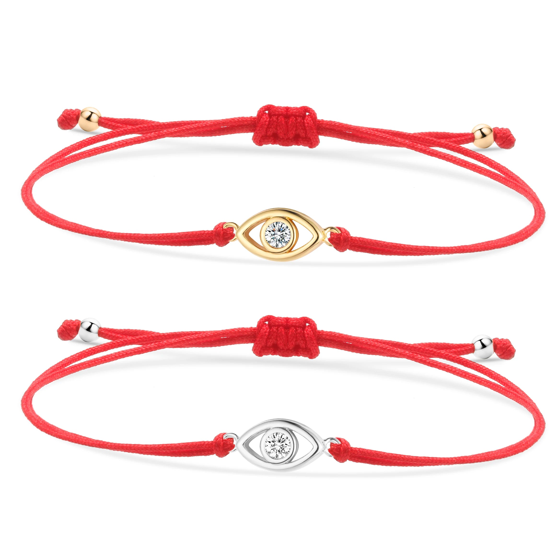 Single Cubic Zirconia Crystal Evil Eye Charm Bracelet Women Gold-plated Brass CZ Zircon Red String Kaballah Luck Protect Jewelry-Serilas