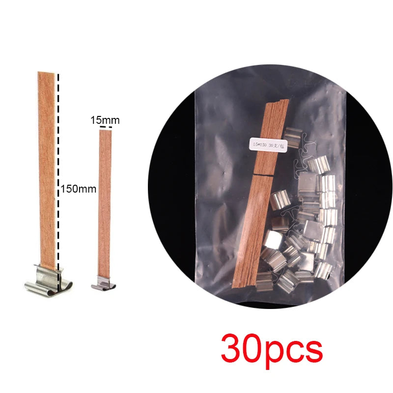 30pcs Wooden Candles Wick for DIY Paraffin Candle Jar Making Kit Candle Core with Clip Base Handmade Smokeless Candle Wick Cores-Serilas