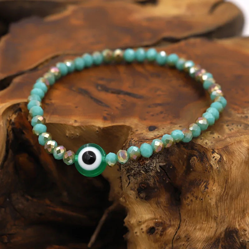 Multicolor Crystal Beaded Elastic Bracelets for Women Boho Jewelry Evil Eye Charm Bracelet Female Girl Gifts Wholesale-Serilas