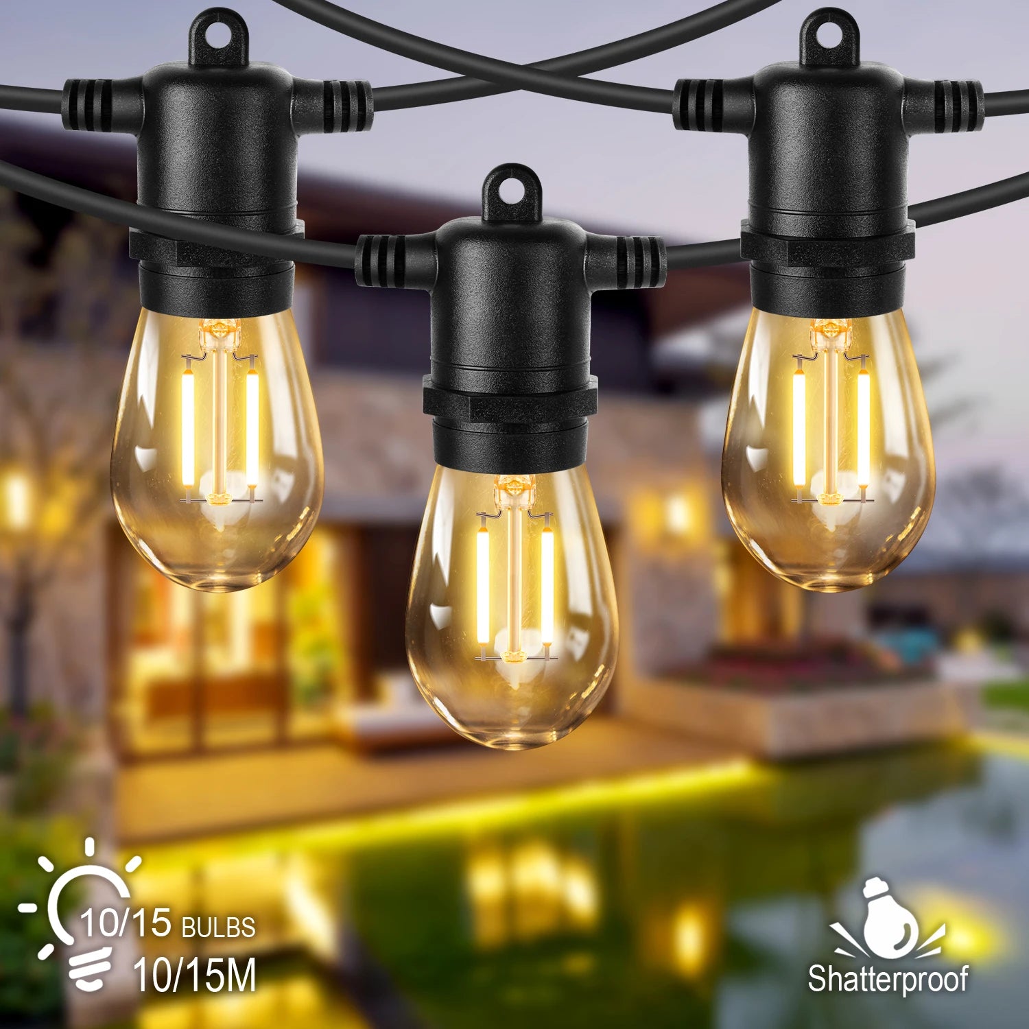 LED S14 String Lights for Outside E27 220V EU PLUG 2W Waterproof Patio Light Dimmable Shatterproof Waterproof Garden Light Decor-Serilas