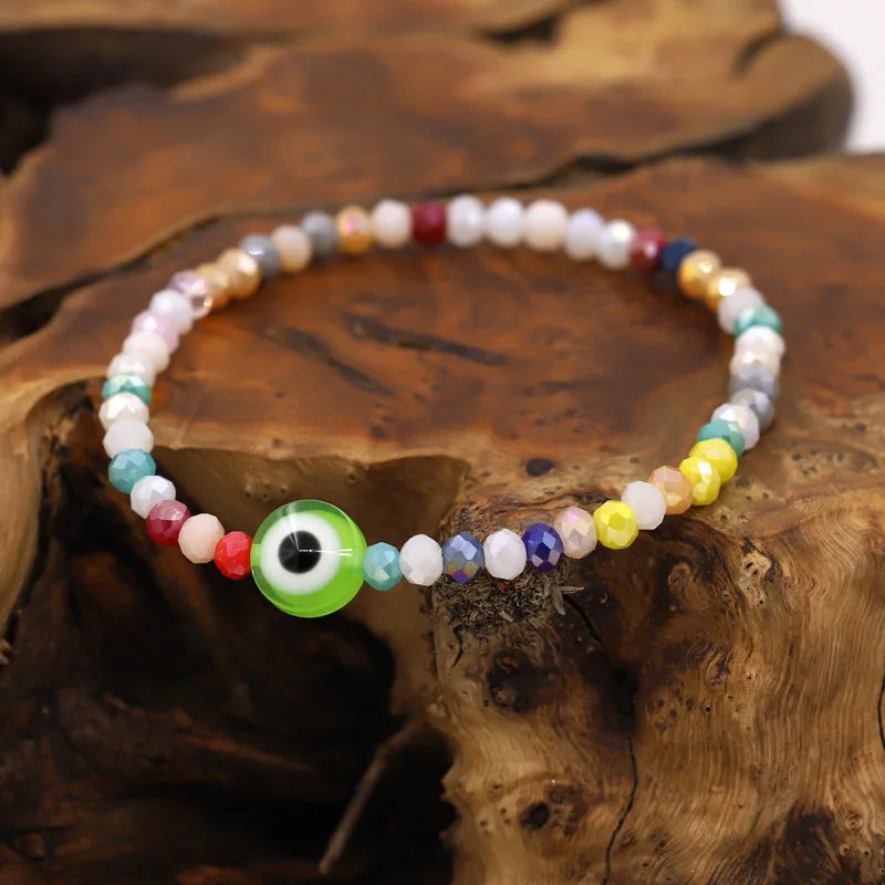 Multicolor Crystal Beaded Elastic Bracelets for Women Boho Jewelry Evil Eye Charm Bracelet Female Girl Gifts Wholesale-Serilas